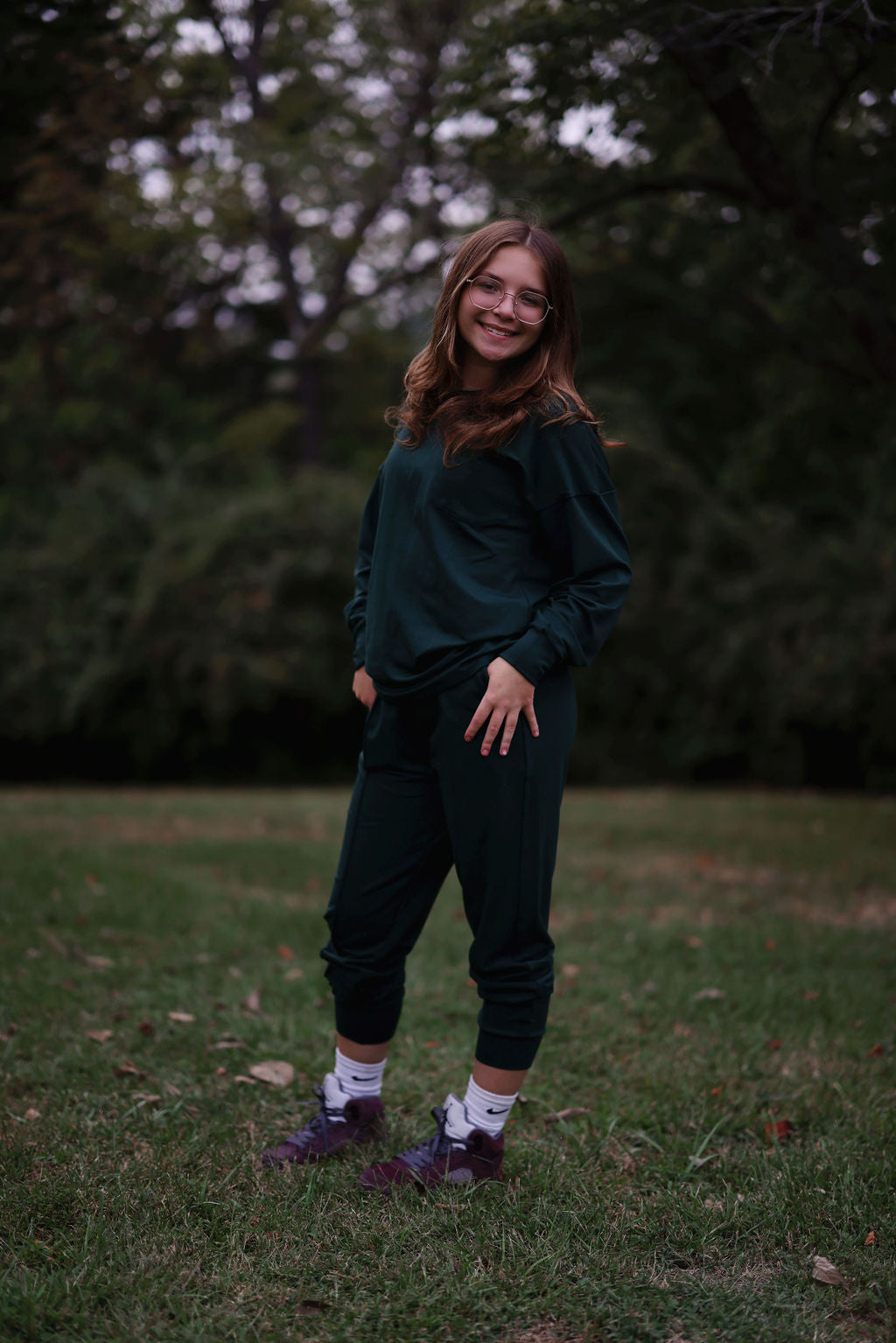 French Terry Women's Bamboo Jogger Set - Evergreen -