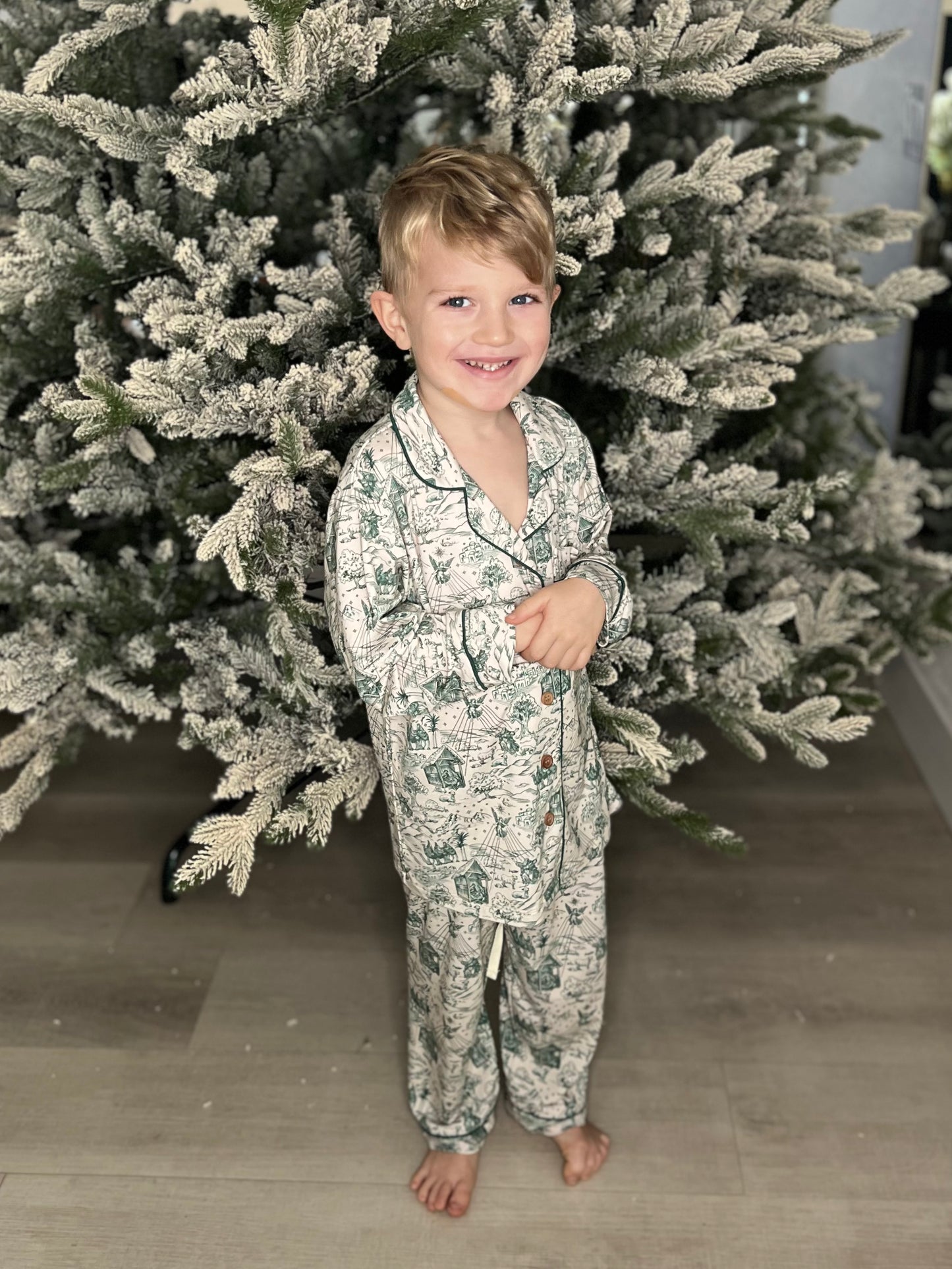 "Bethlehem" Children's Christmas Toile Bamboo Pajama Set