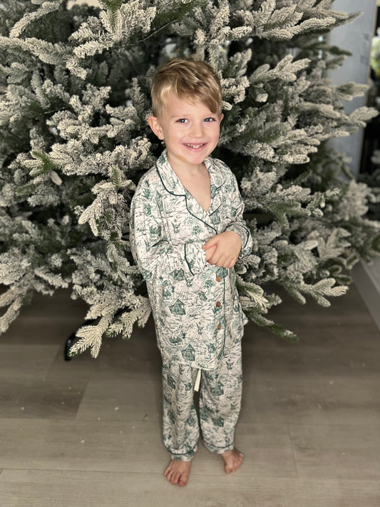 "Bethlehem" Children's Christmas Toile Bamboo Pajama Set