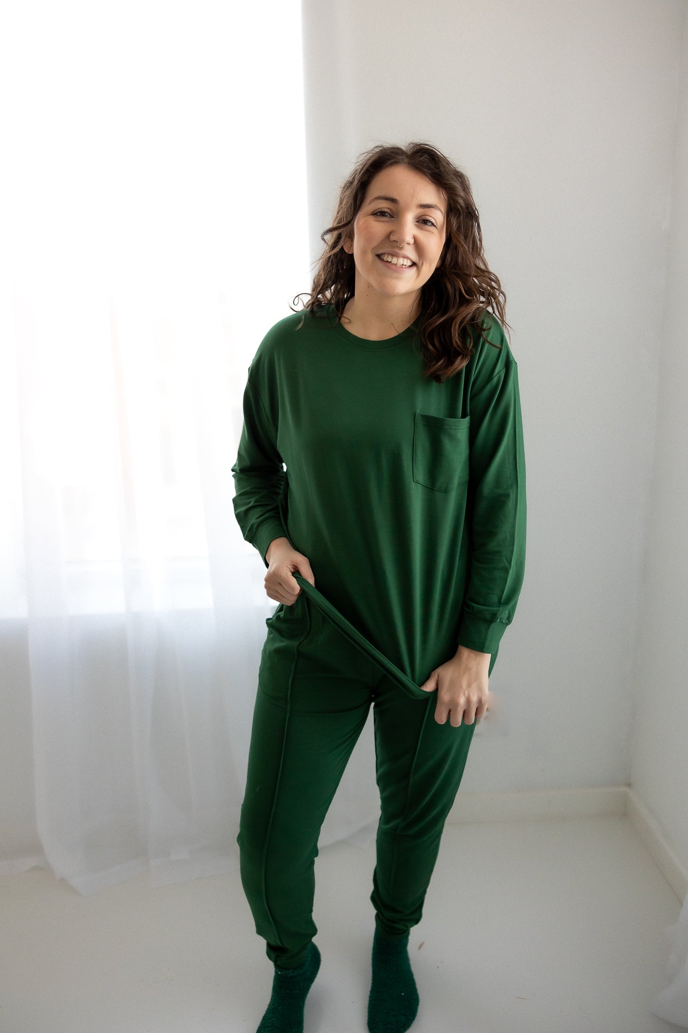 French Terry Women's Bamboo Jogger Set - Evergreen -