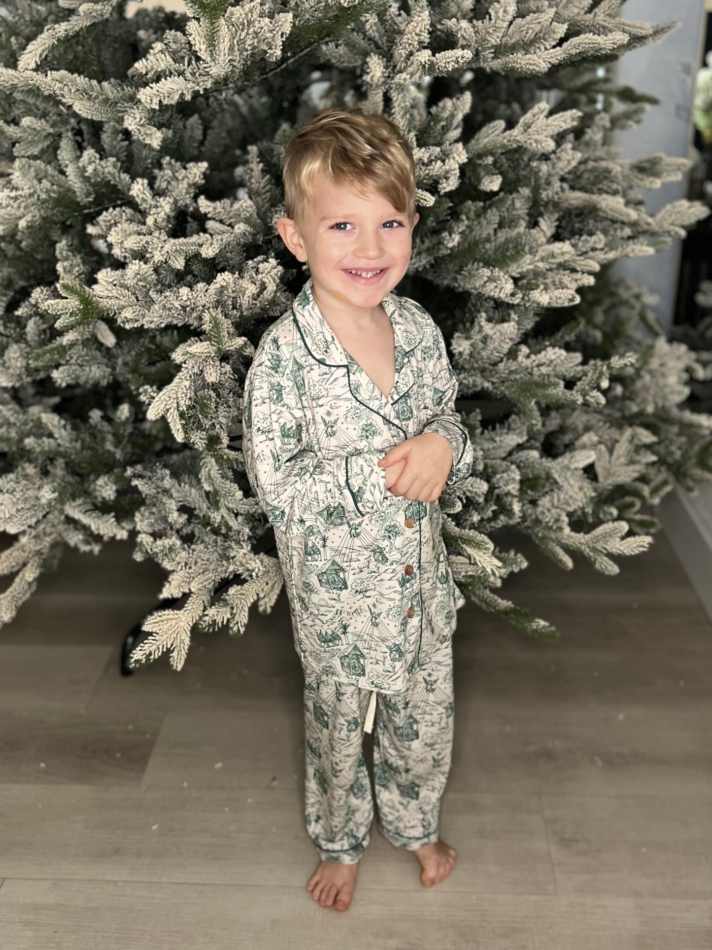 "Bethlehem" Children's Christmas Toile Bamboo Pajama Set