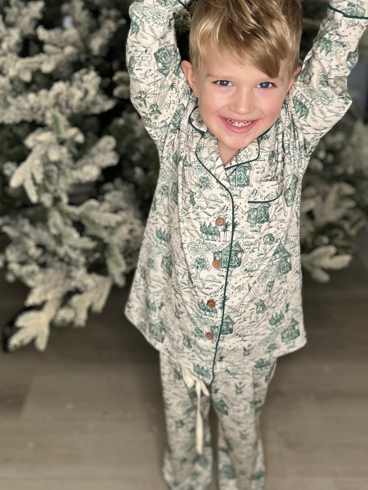 "Bethlehem" Children's Christmas Toile Bamboo Pajama Set