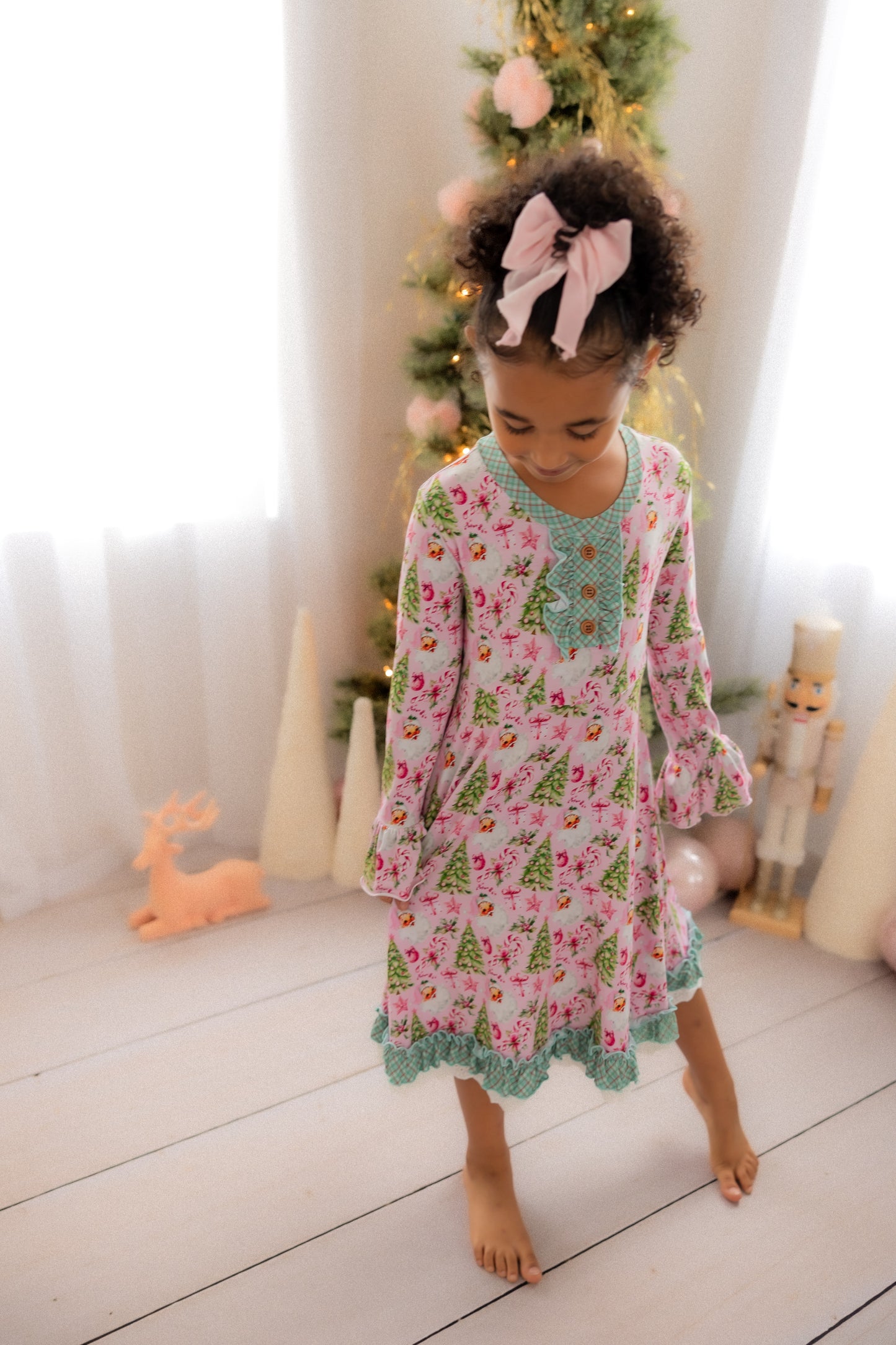 Rosy Cheeks - Pink Vintage Santa Day-To-Night Bamboo Dress